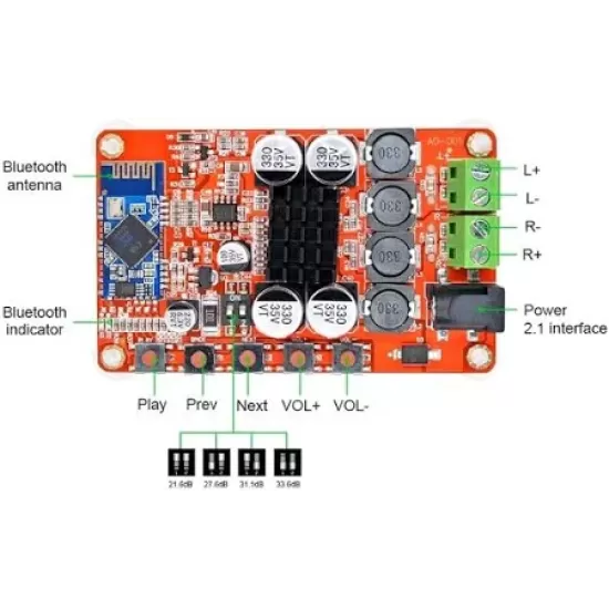 TDA7492P 50W Wireless Bluetooth Digital Audio Receiver Amplifier Board