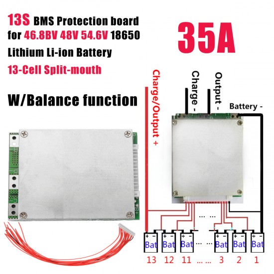 BMS 13S 20A 48V 18650 li-ion Battery Management System Board for ebike